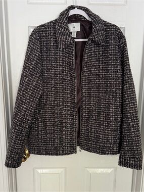 H&M Black and White Tweed Zip-Up Jacket